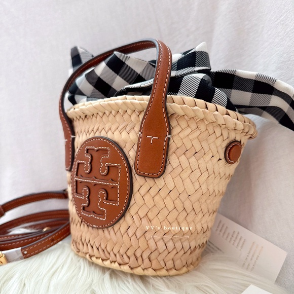 NWT Tory Burch Ella Straw Basket Micro Tote Bag Natural Classic Cuoio 82156 - Picture 6 of 12